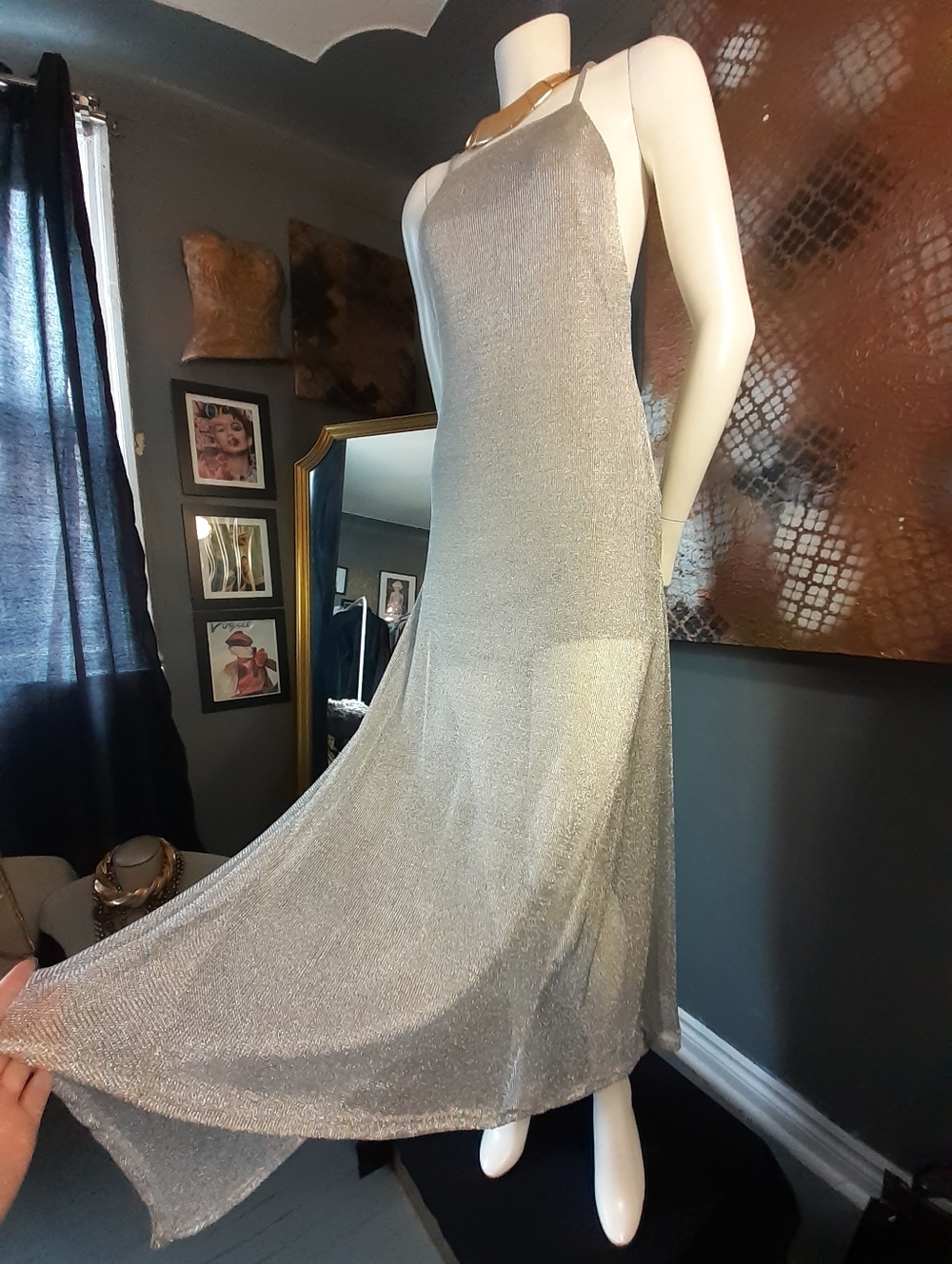 Zara Nwt Silver Metallic Halter Evening Dress